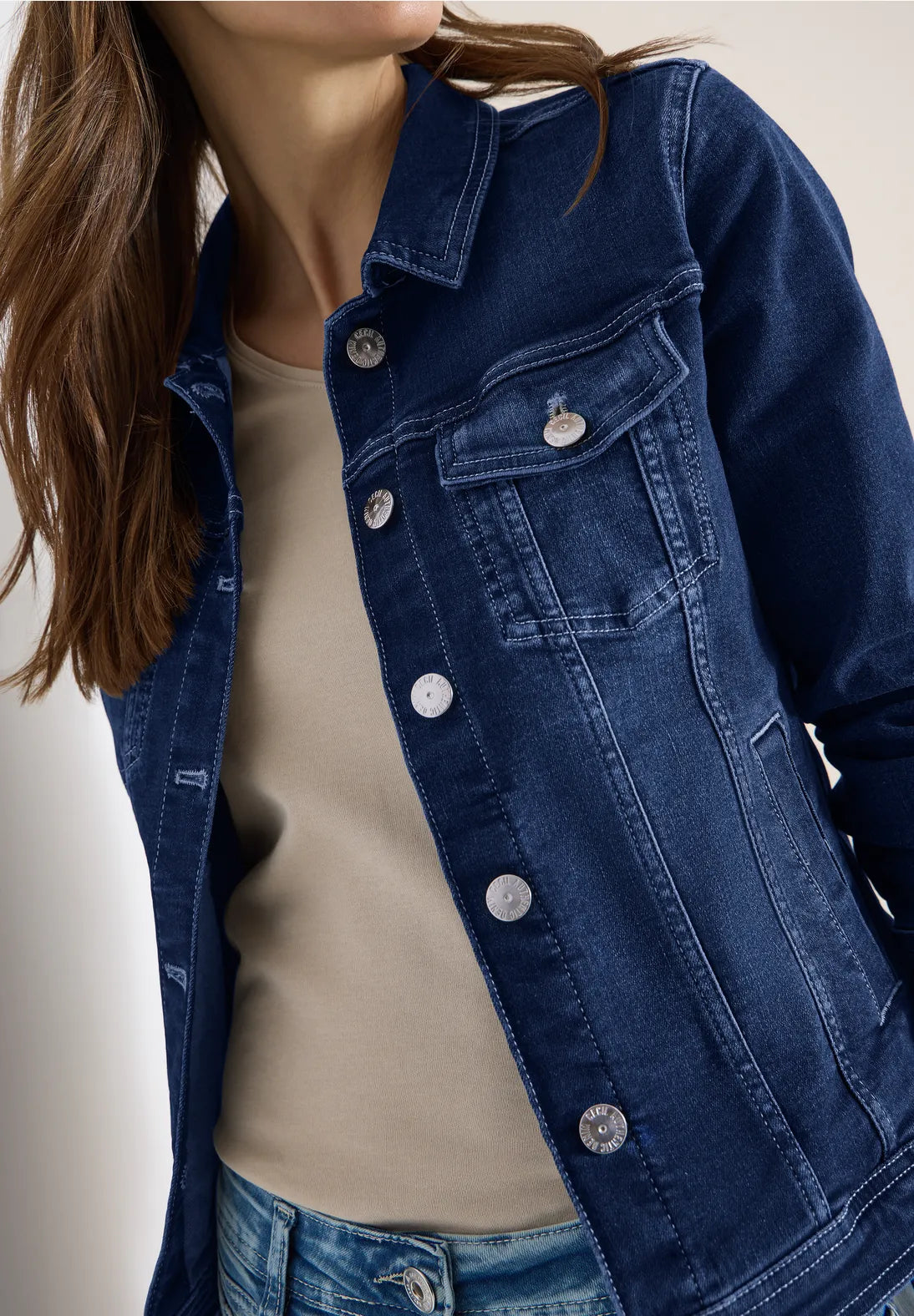 Cecil Denim Jacket In Mid Blue Wash