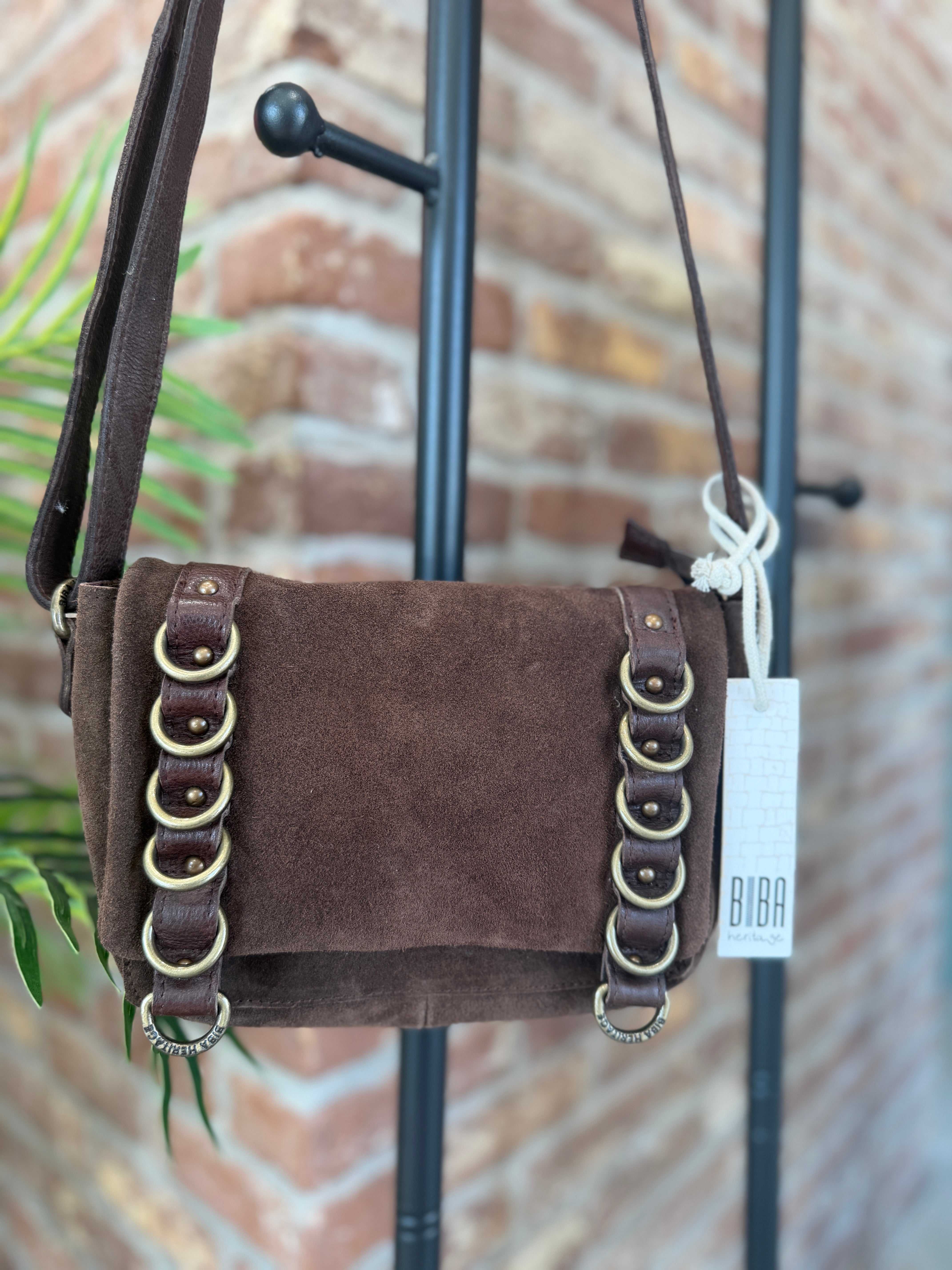 BIBA leather Ruggles Crossbody bag in Dark Brown