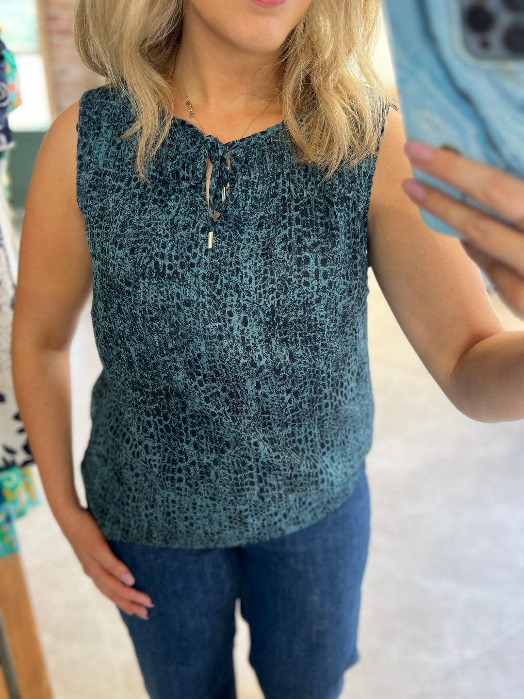 Street One Chiffon Sleeveless Blouse In Deep Water Blue