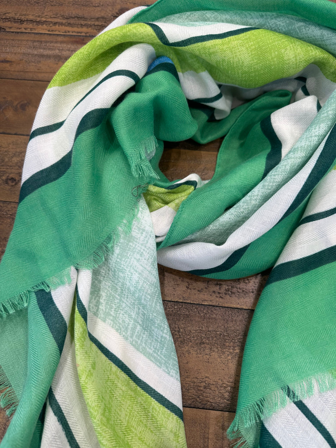 Amelia Bright Borders Scarf In Green