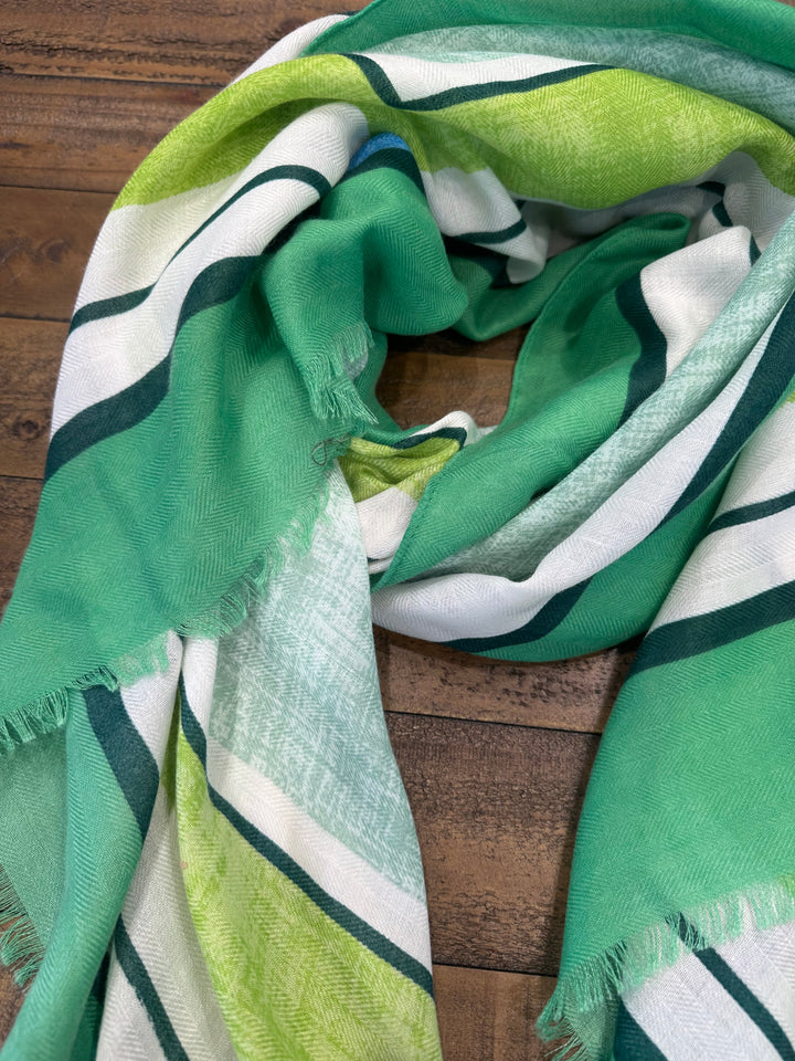 Amelia Bright Borders Scarf In Green