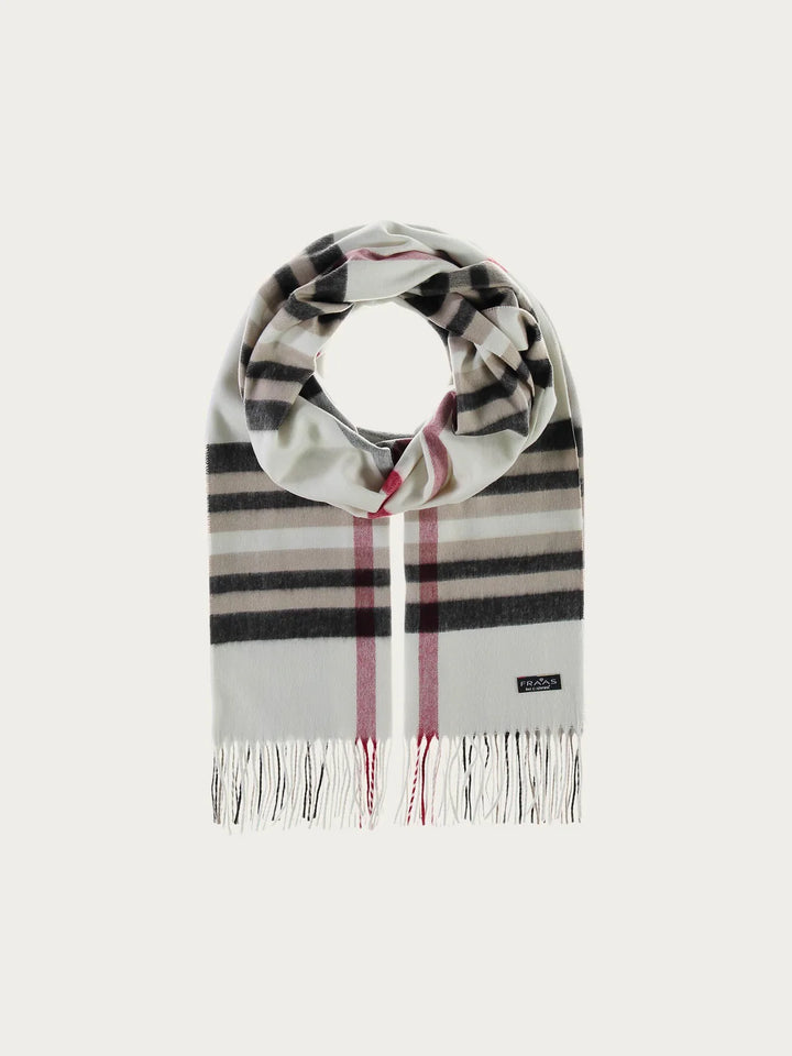 Cashmink Wide Plaid Patterned Scarf In Off White
