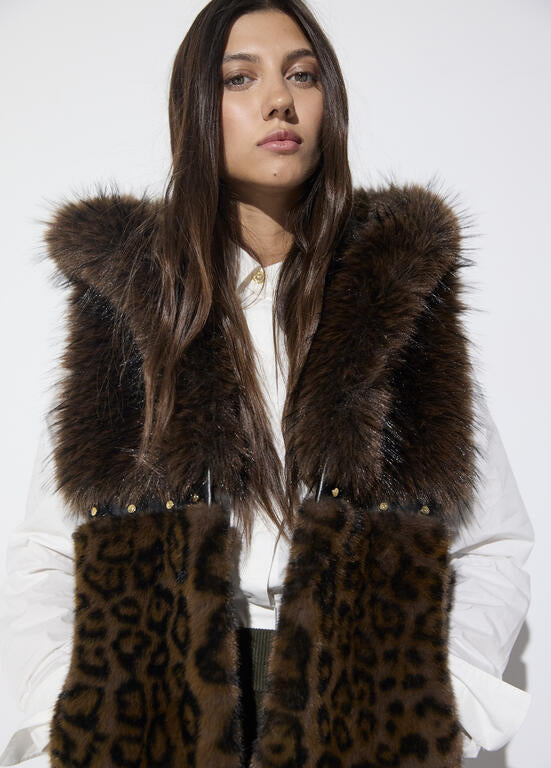 Animal print gilet with studs in brown & black