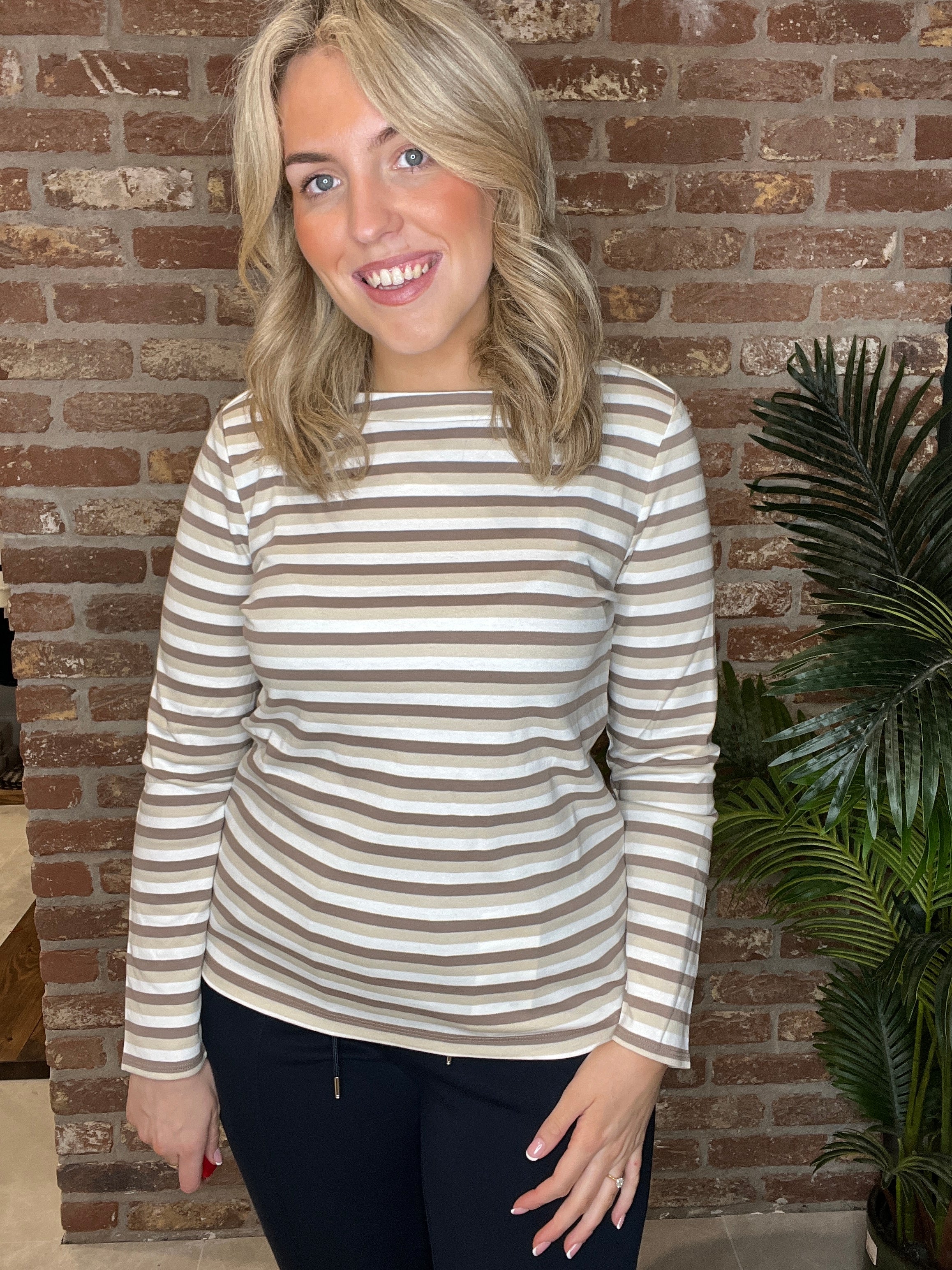 Street One Boat Neck Top In Light Terra Mocha