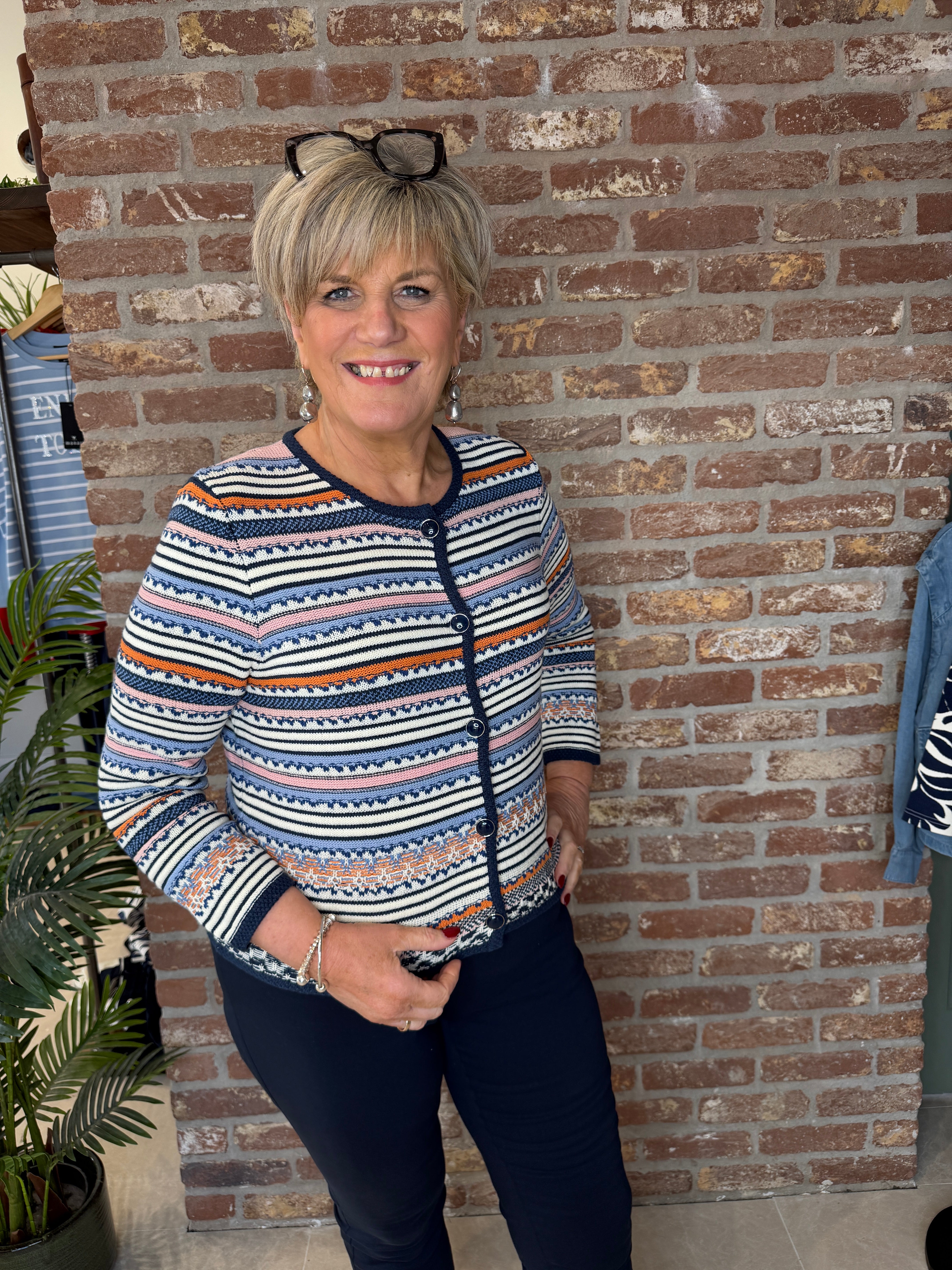 Oui Knit Jacket In dark blue rose