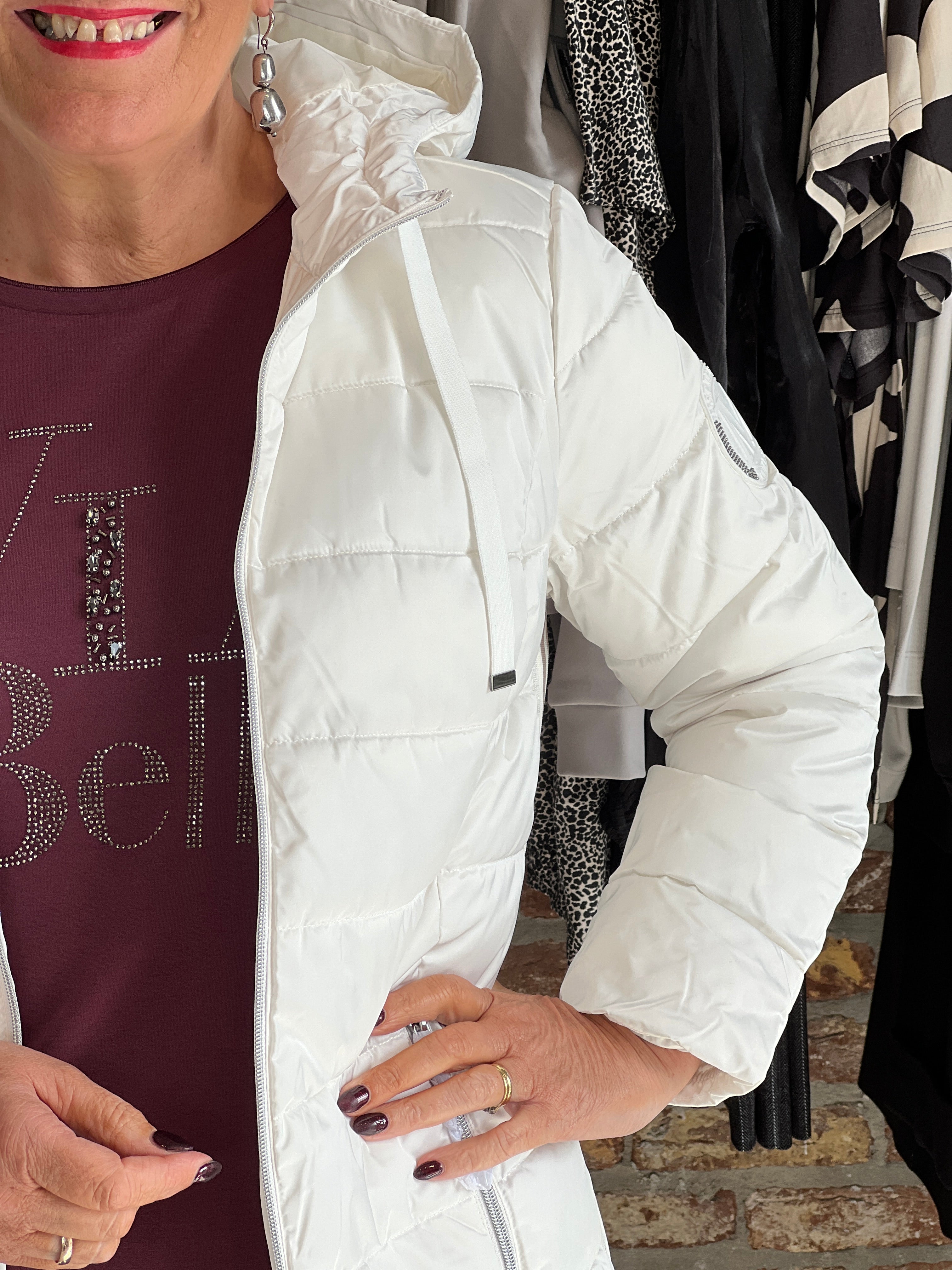 Monari Quilted Coat With Stripes In Cashmere