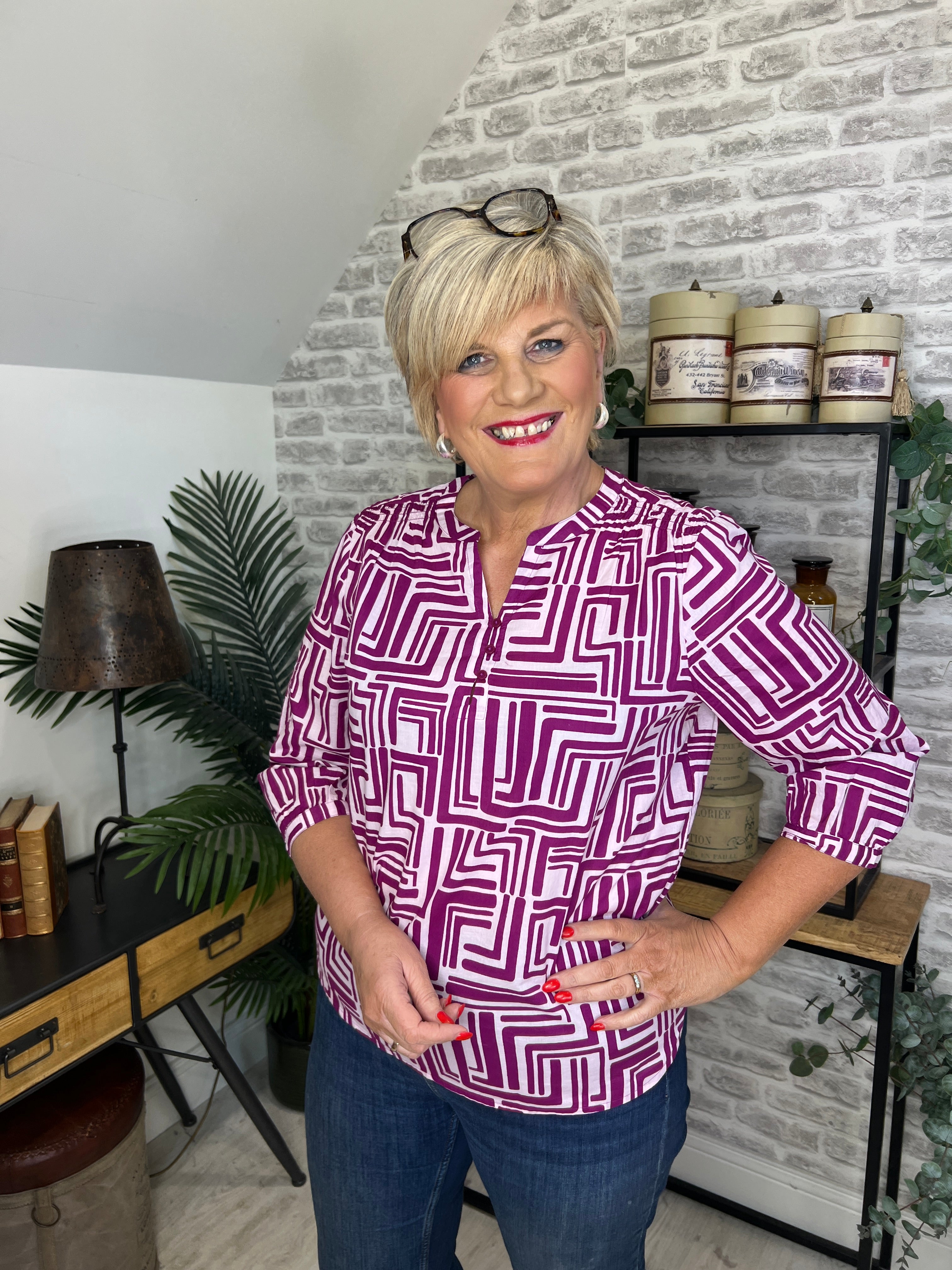 Cecil Big Print Blouse In Anemone pink