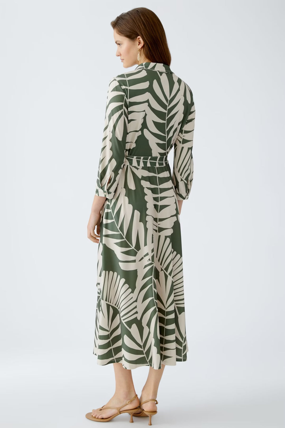 Oui Floral Shirt Dress In Khaki & Stone