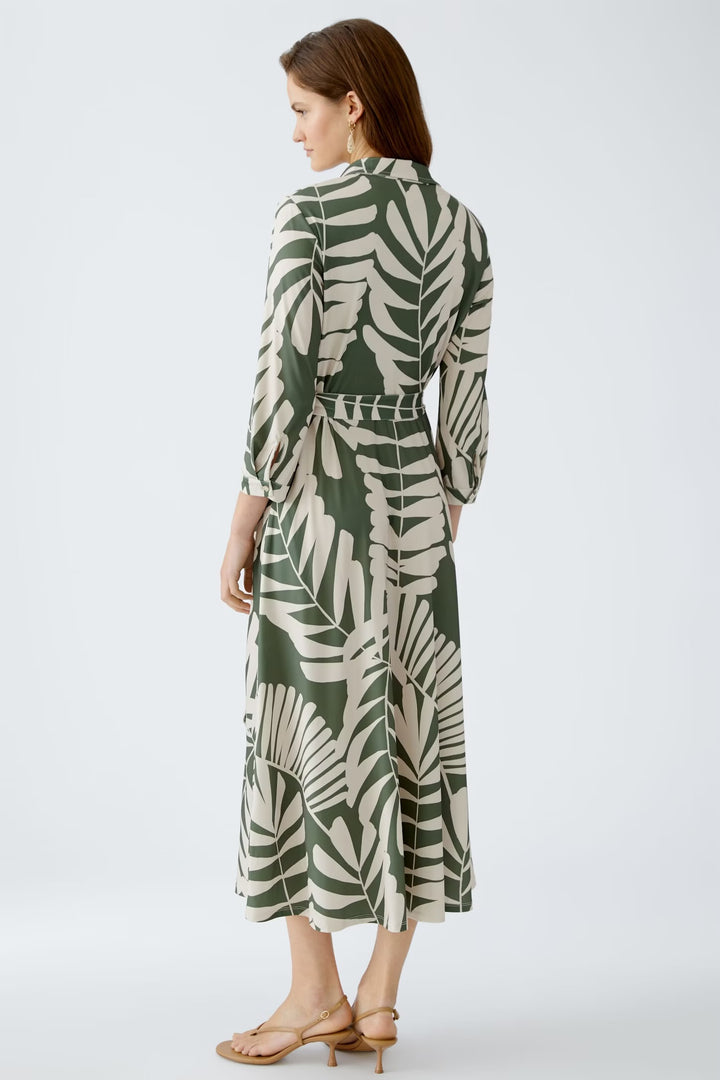 Oui Floral Shirt Dress In Khaki & Stone