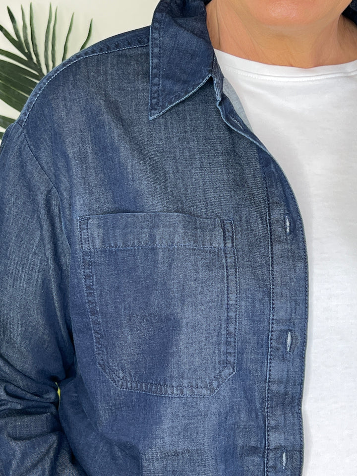 Cecil Denim Shirt In Mid Blue Wash