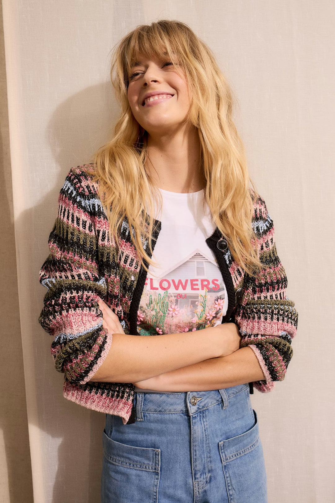 Oui Knit Jacket In black & Red