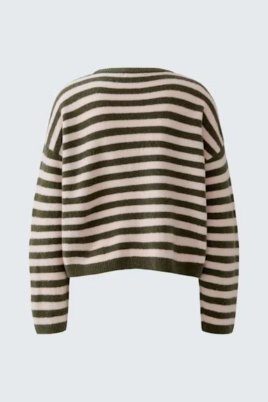 Oui Striped Pullover In Khaki Rose