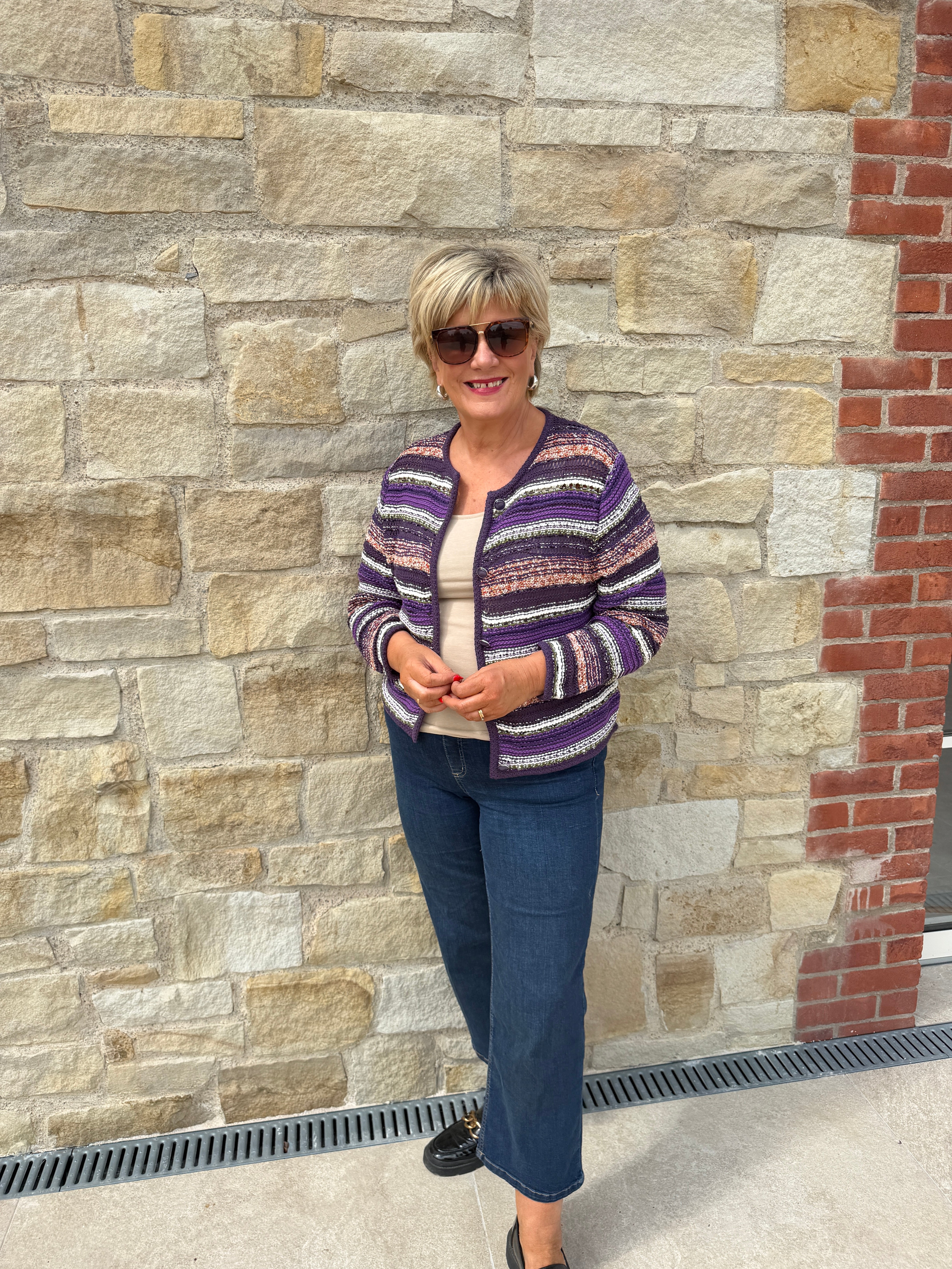 Oui Knit Jacket In Dark Violet Orange