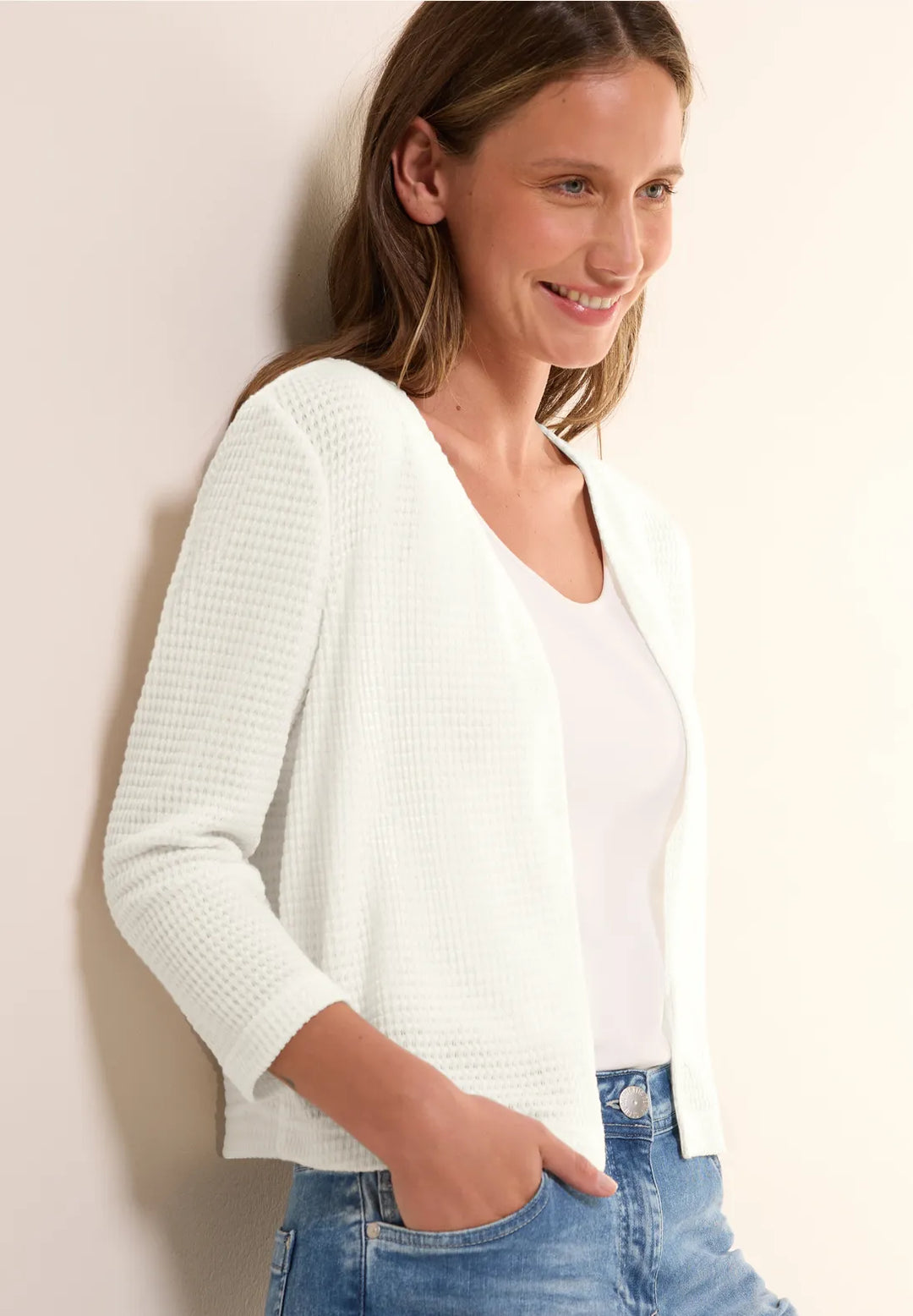 Cecil Ajour Look Cardigan In Vanilla White