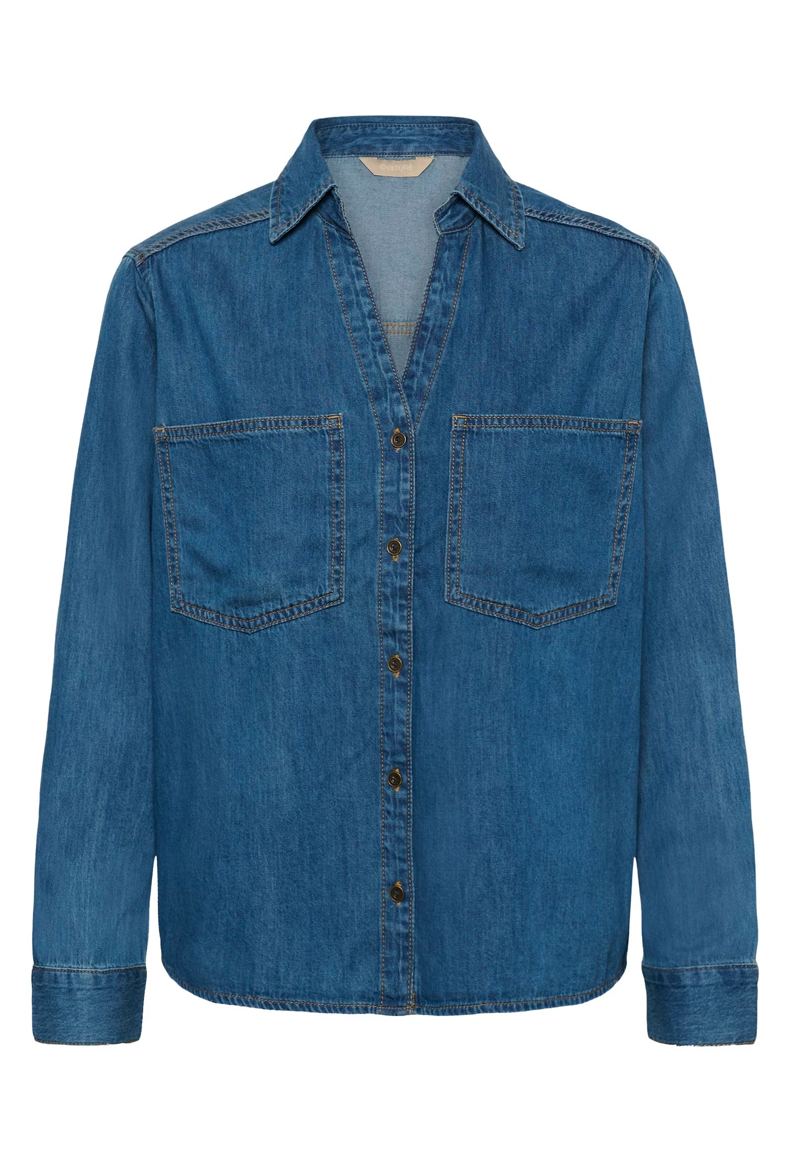 Culture Denim Shirt In Dark Blue Wash