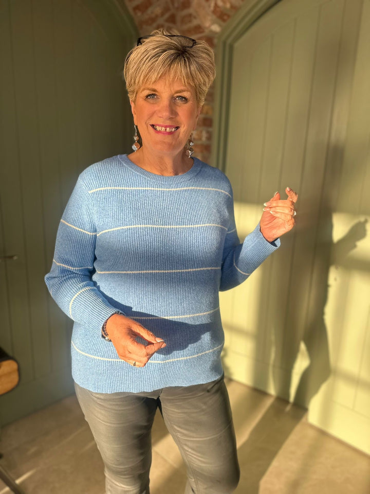 Cecil Striped Knit In Fountain Blue