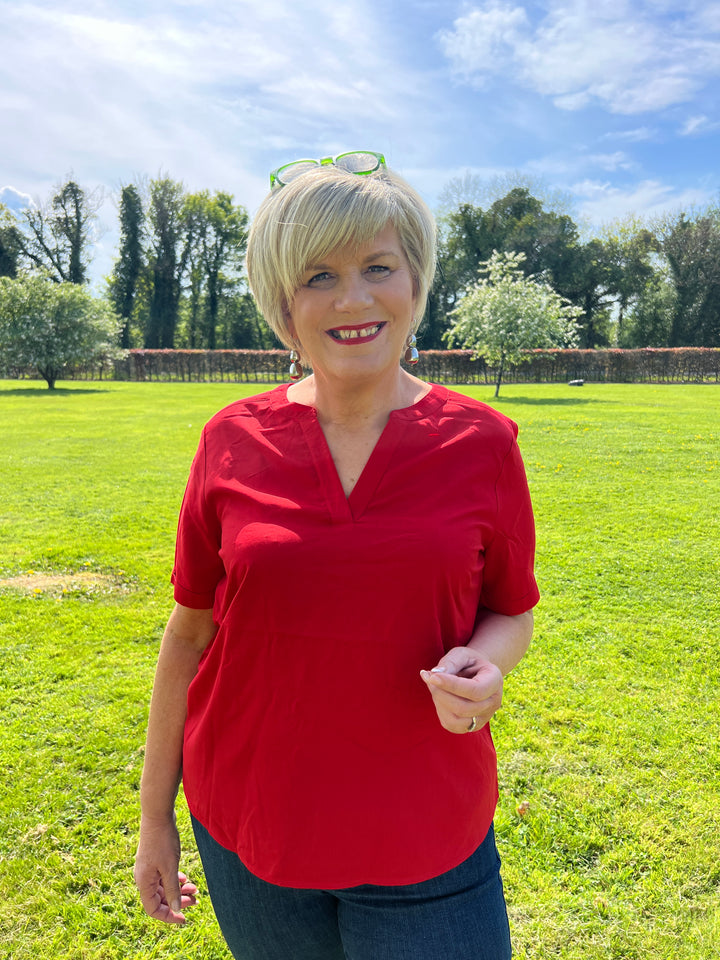 Street One Split Neck Blouse In Red