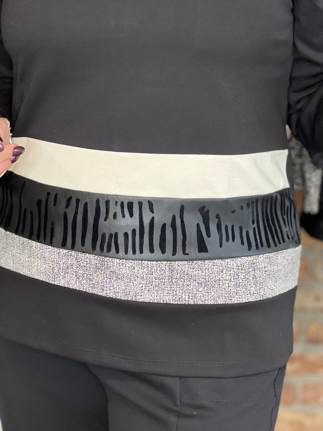 PERUZZI Multi Stripe Top In Black & Beige