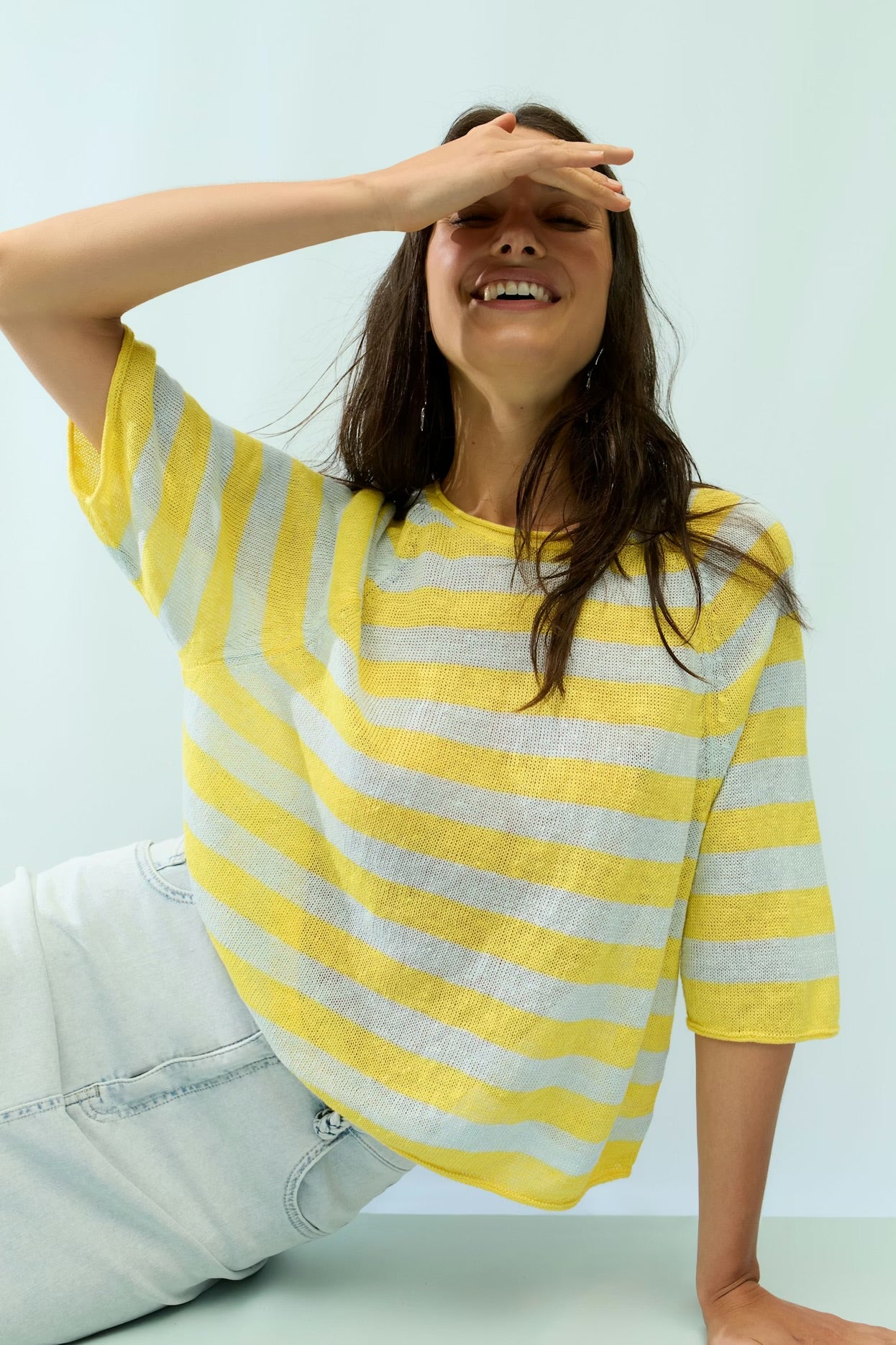 Oui Striped Pullover yellow multi