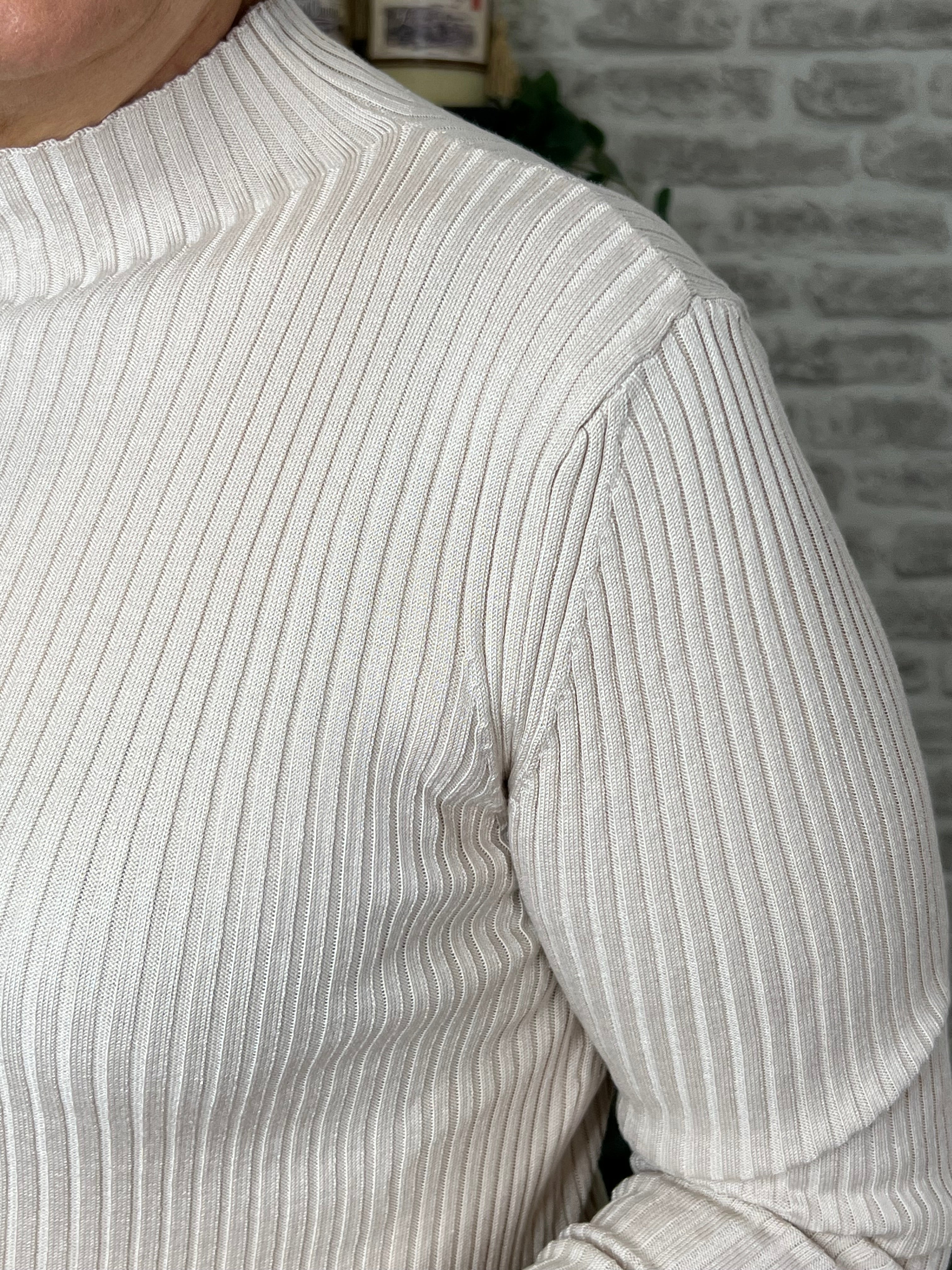 More & More Turtleneck Ribbed Pullover In Almond Melange