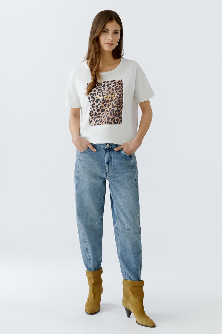 Oui Leo Print T-shirt In Gardenia