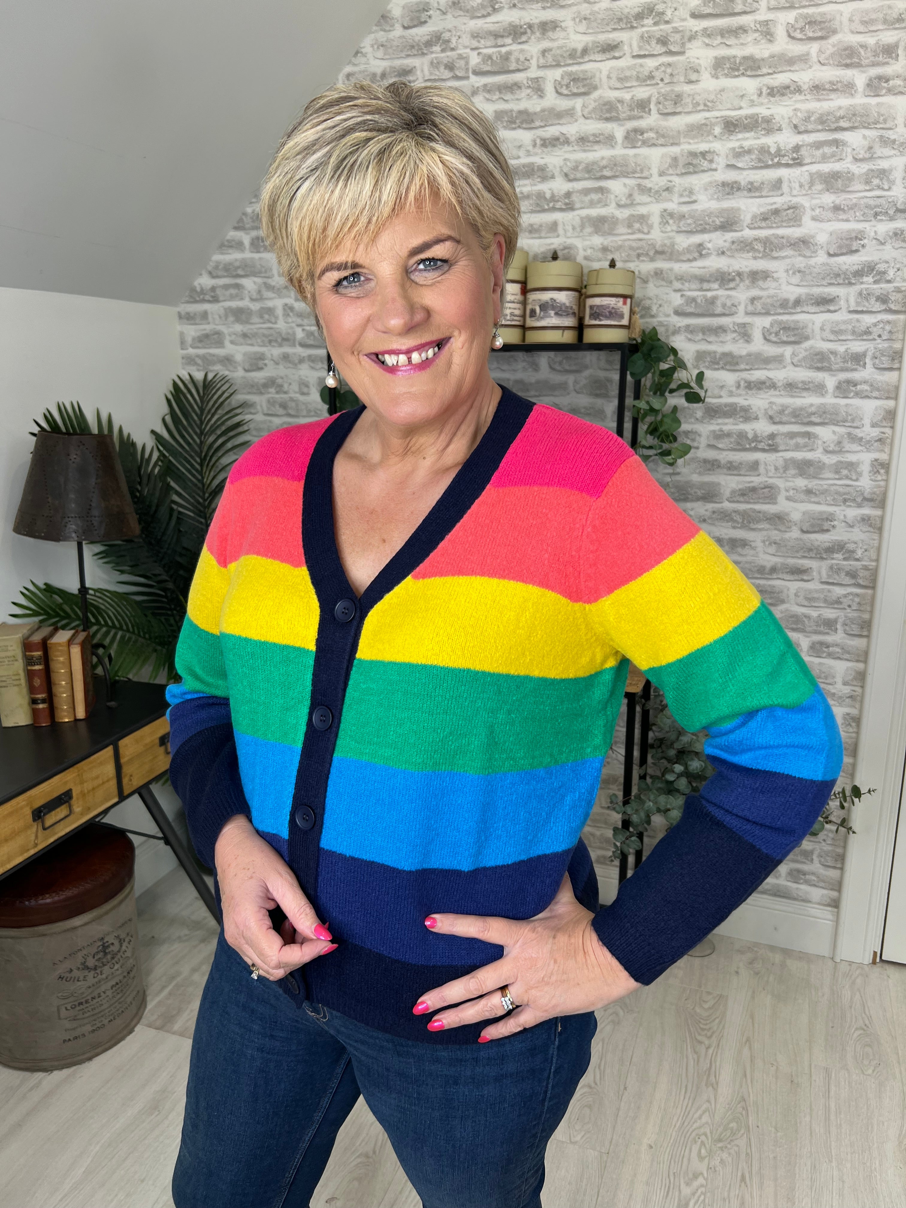 Sugarhill Brighton Izzy Rainbow Stripes Cardigan In Multi