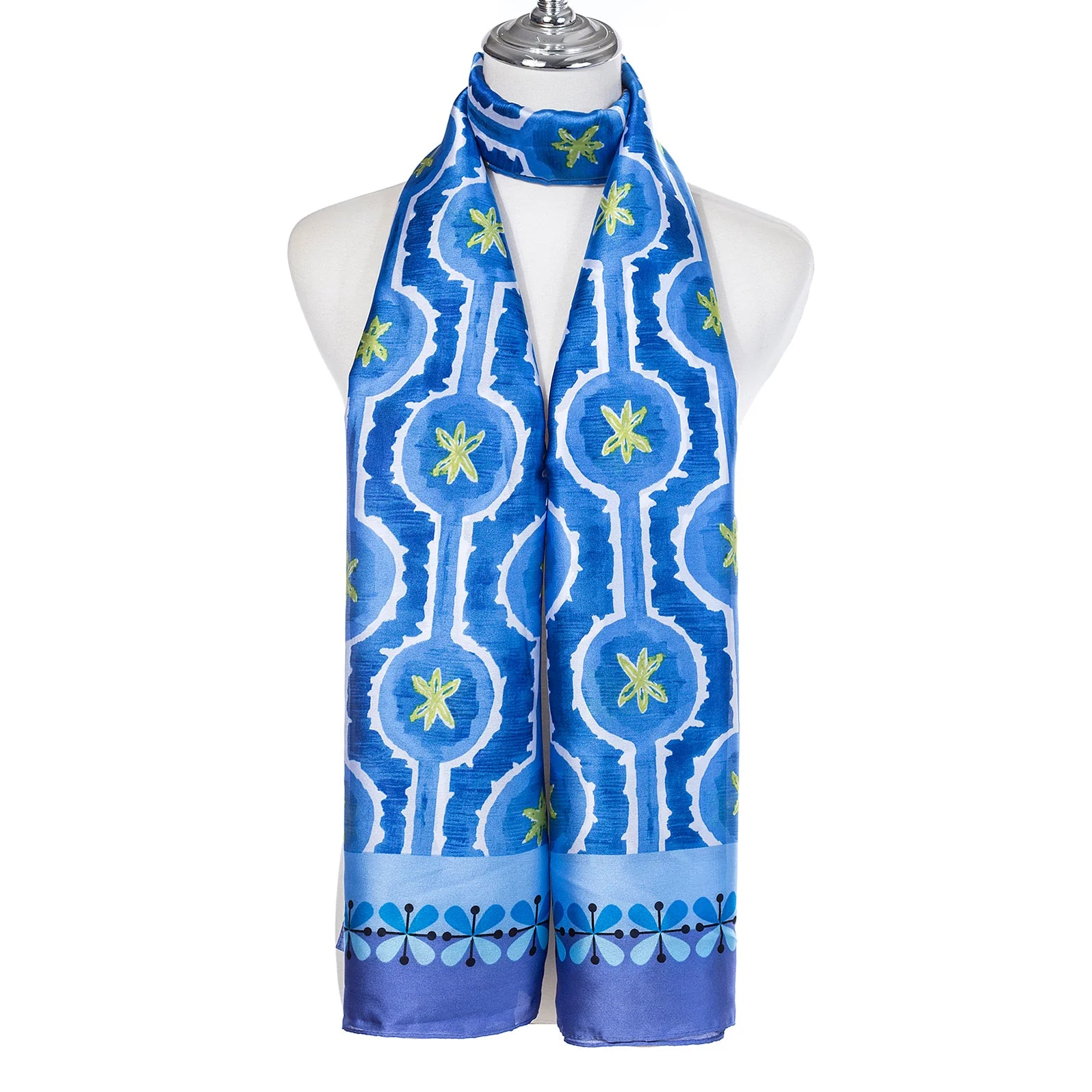 Pipa Patterned Silk Scarf In Blue Multi