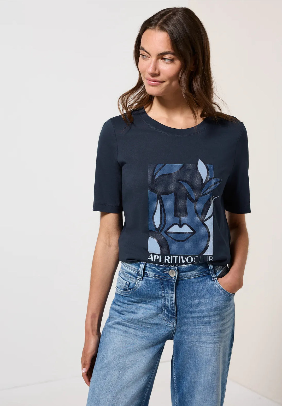 Cecil Hotfix Print T-shirt In Urban Navy