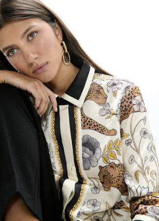 Leopard & border print shirt in multicolour