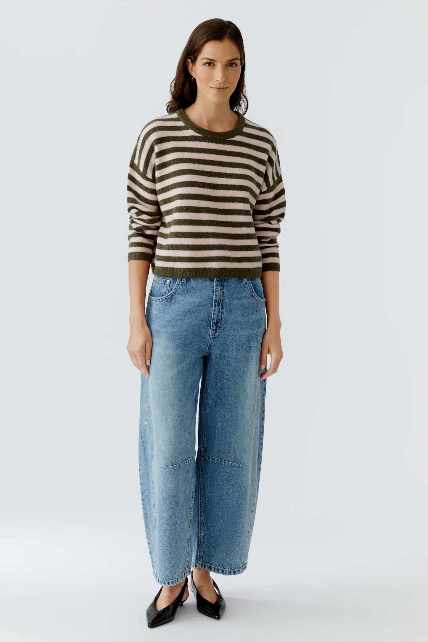 Oui Striped Pullover In Khaki Rose