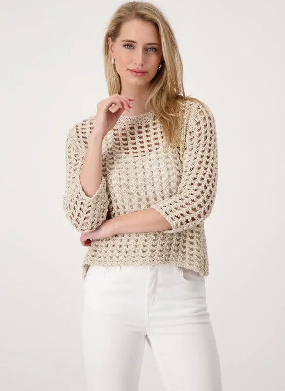 Monari  Net Jumper In Lurex Camel