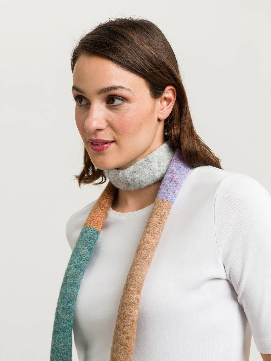 Narrow Knitted Scarf With Colour blocks In Multicoloured