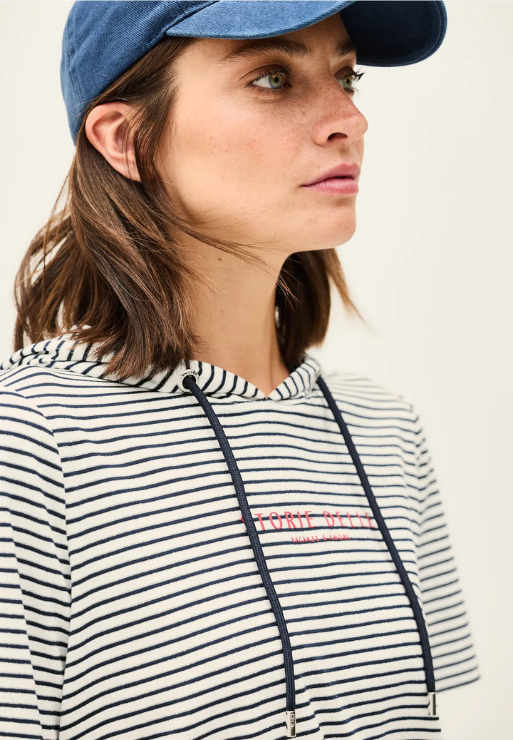 Cecil Lurex Stripe Hoodie In Vanilla White