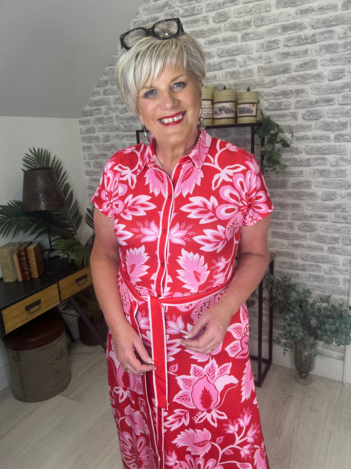 Oui Kleid Floral Dress In Red Rose