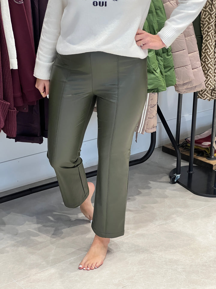 Stehmann Leni Flared Pleather Trousers In Forest