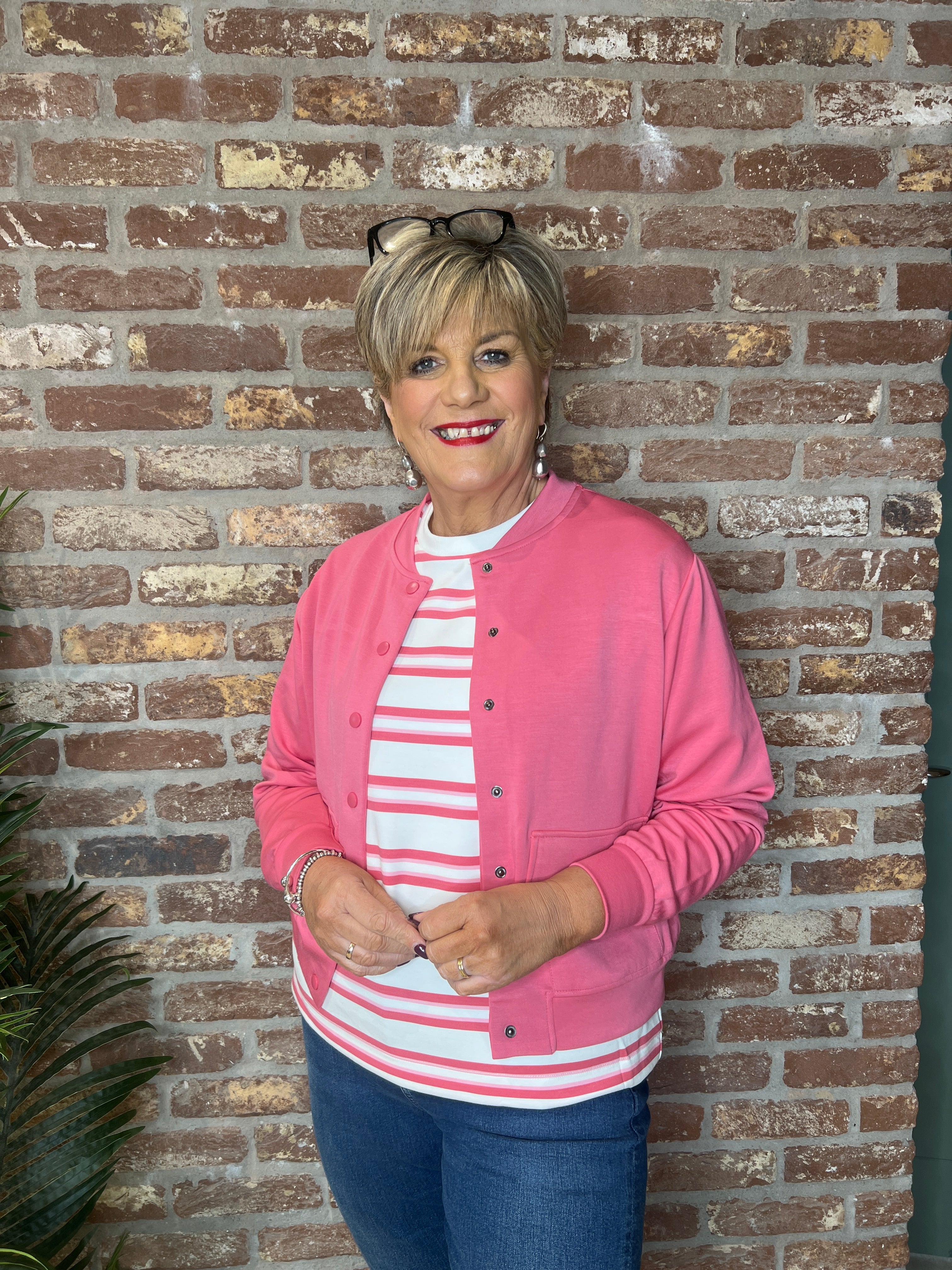 Soya Concept Barni Round Neck Striped Sweatshirt In Pink