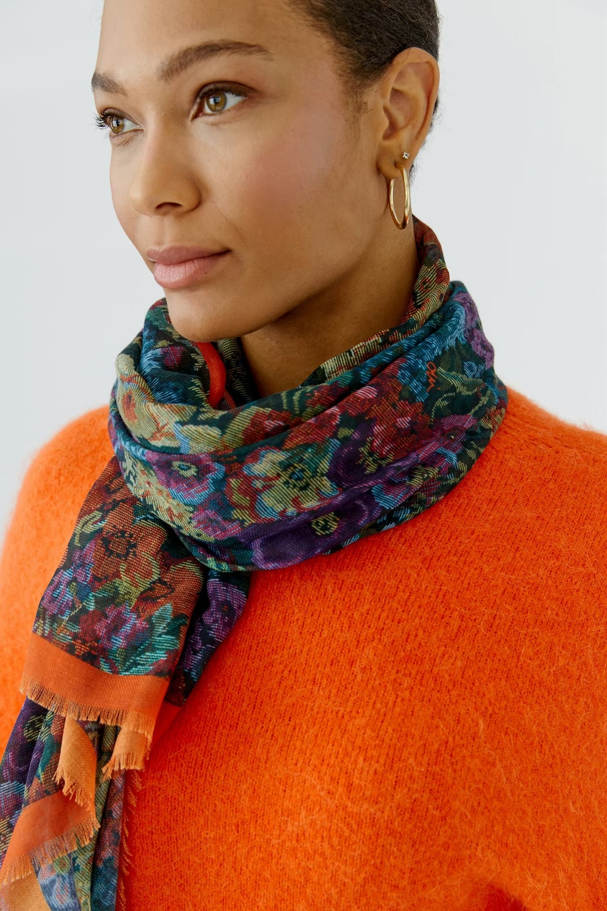 Oui Patterned Scarf In Lilac Yellow
