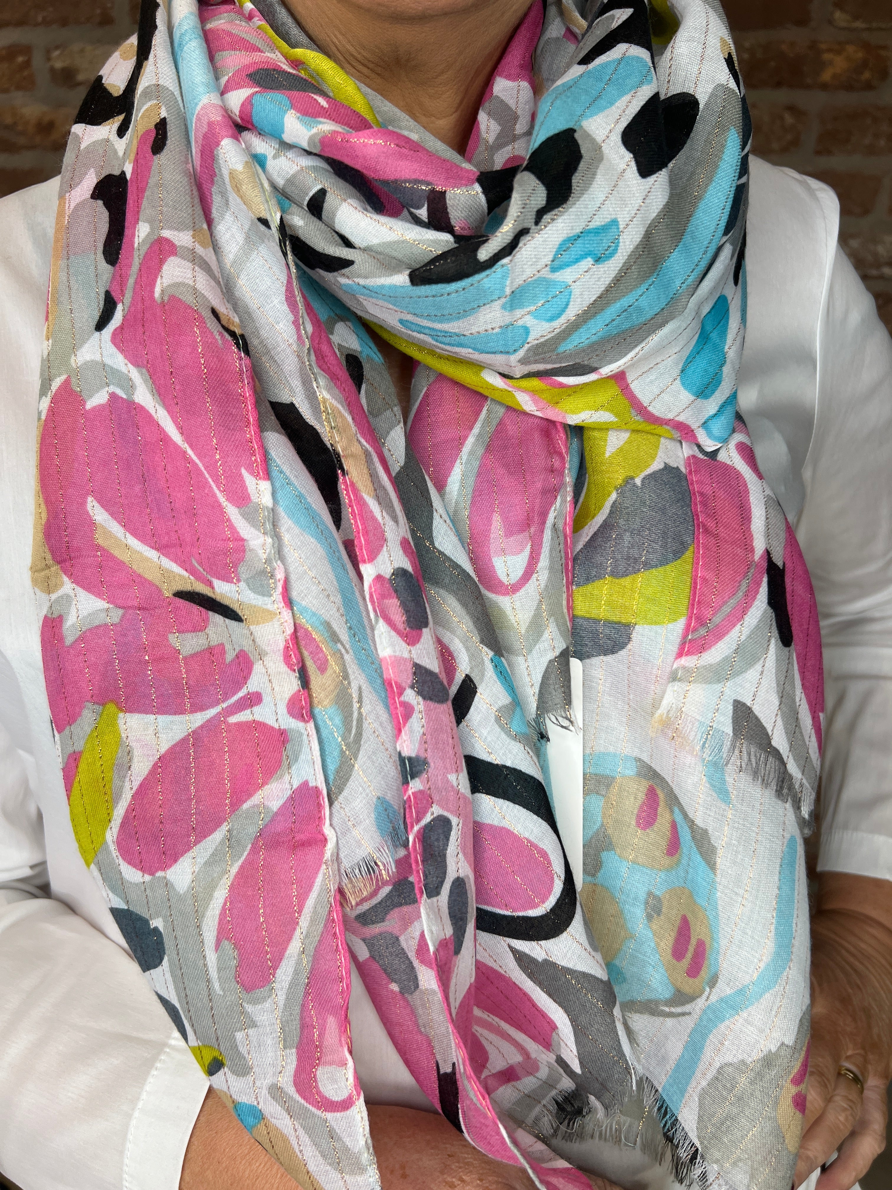Pipa Patterned Scarf In Grey Multi
