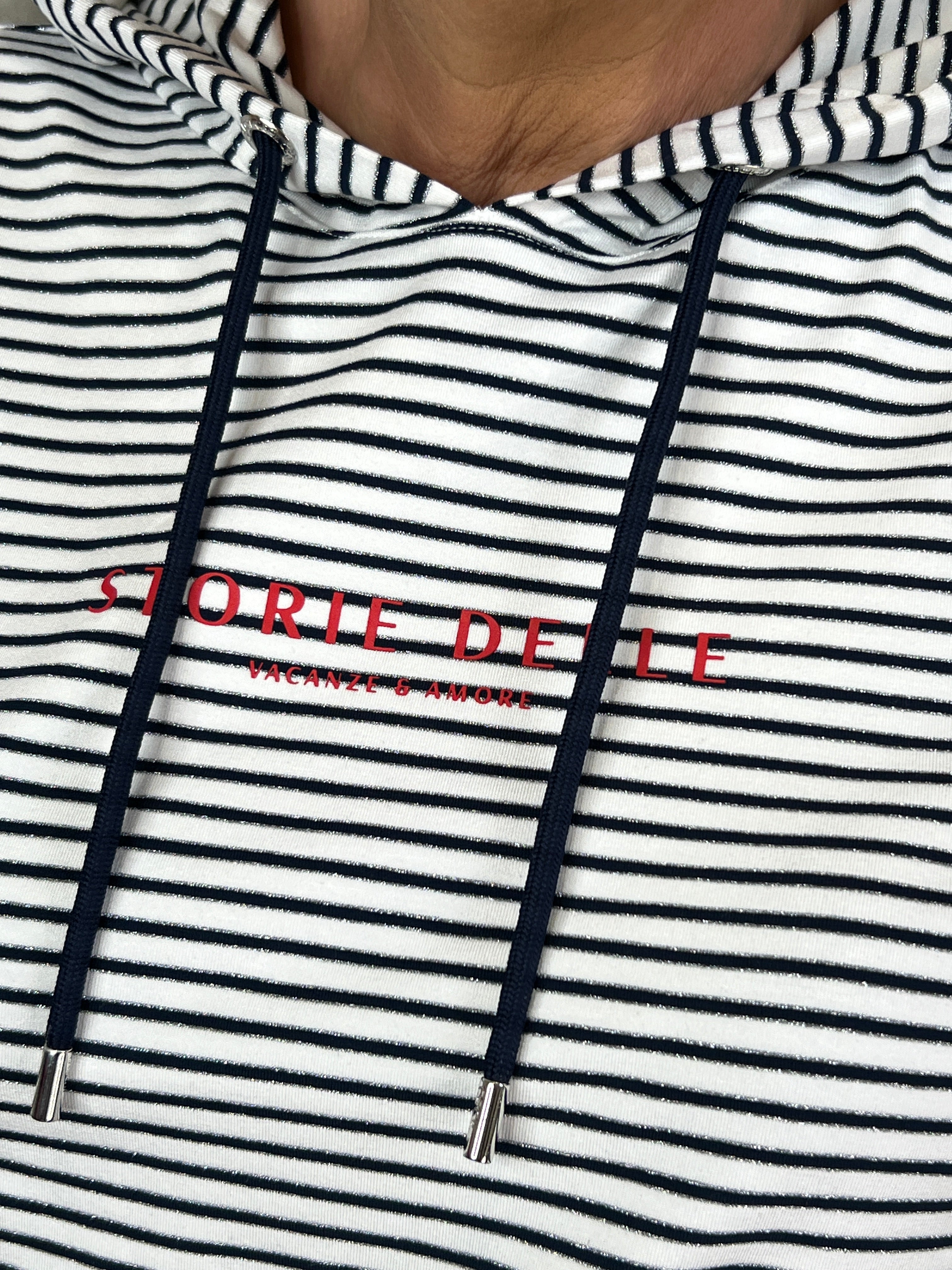 Cecil Lurex Stripe Hoodie In Vanilla White
