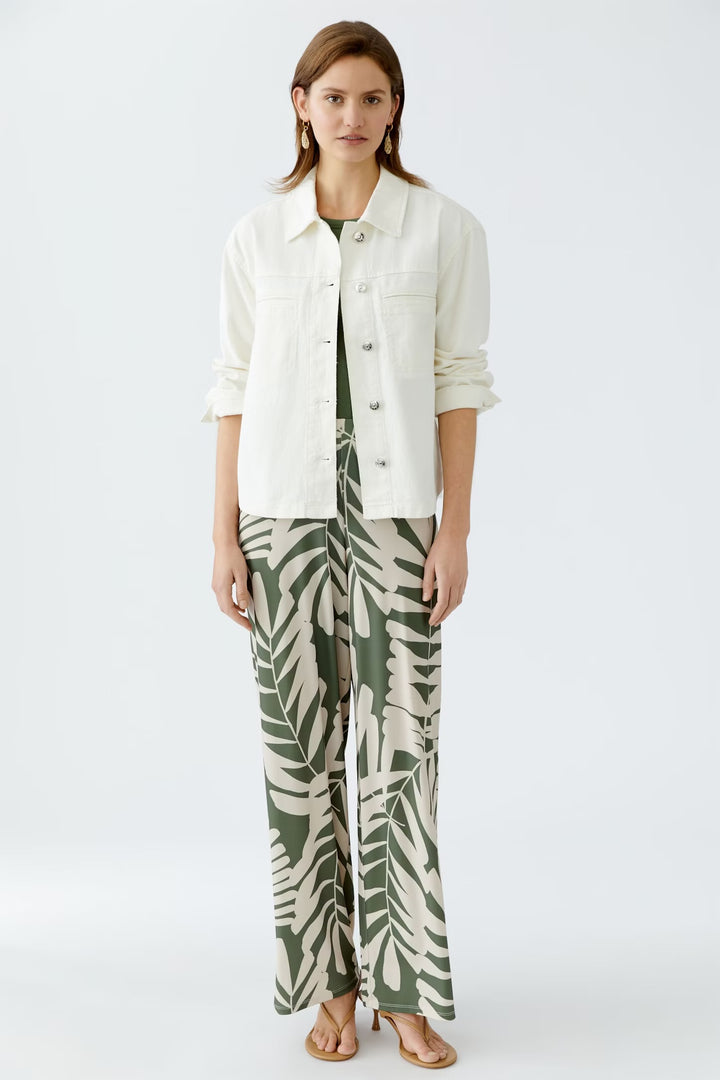 Oui Floral Trousers In Khaki & Stone