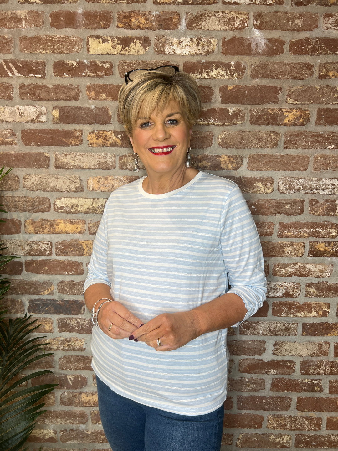 Soya Concept Chanie Striped Top In Light Blue