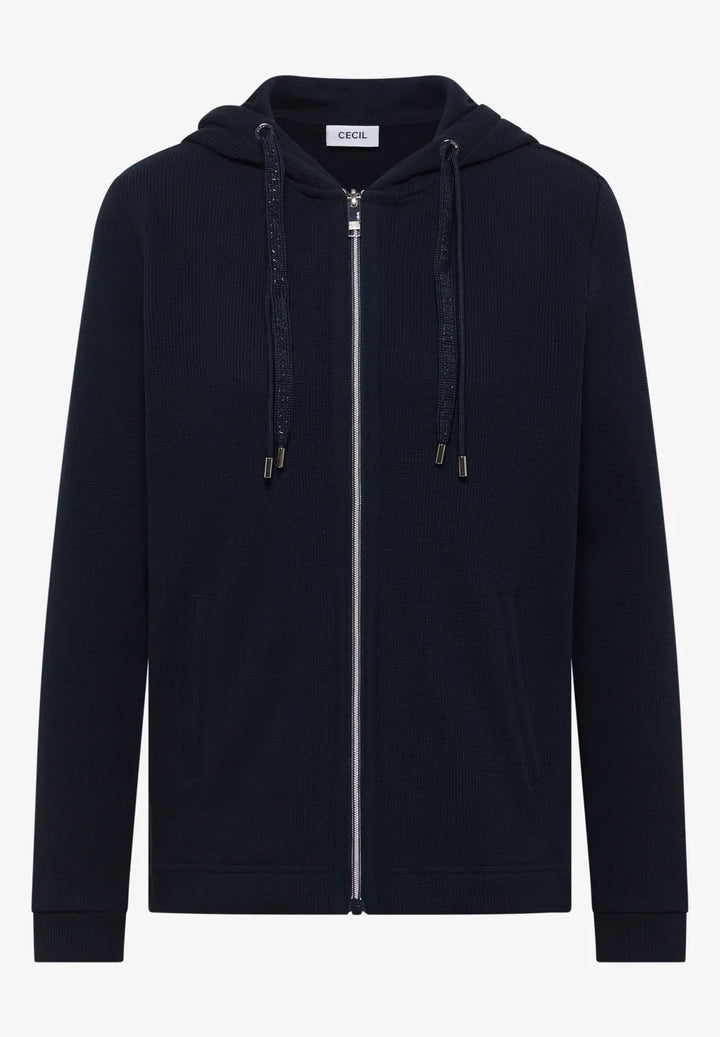 Cecil Ribbed Hooded Jacket In Navy