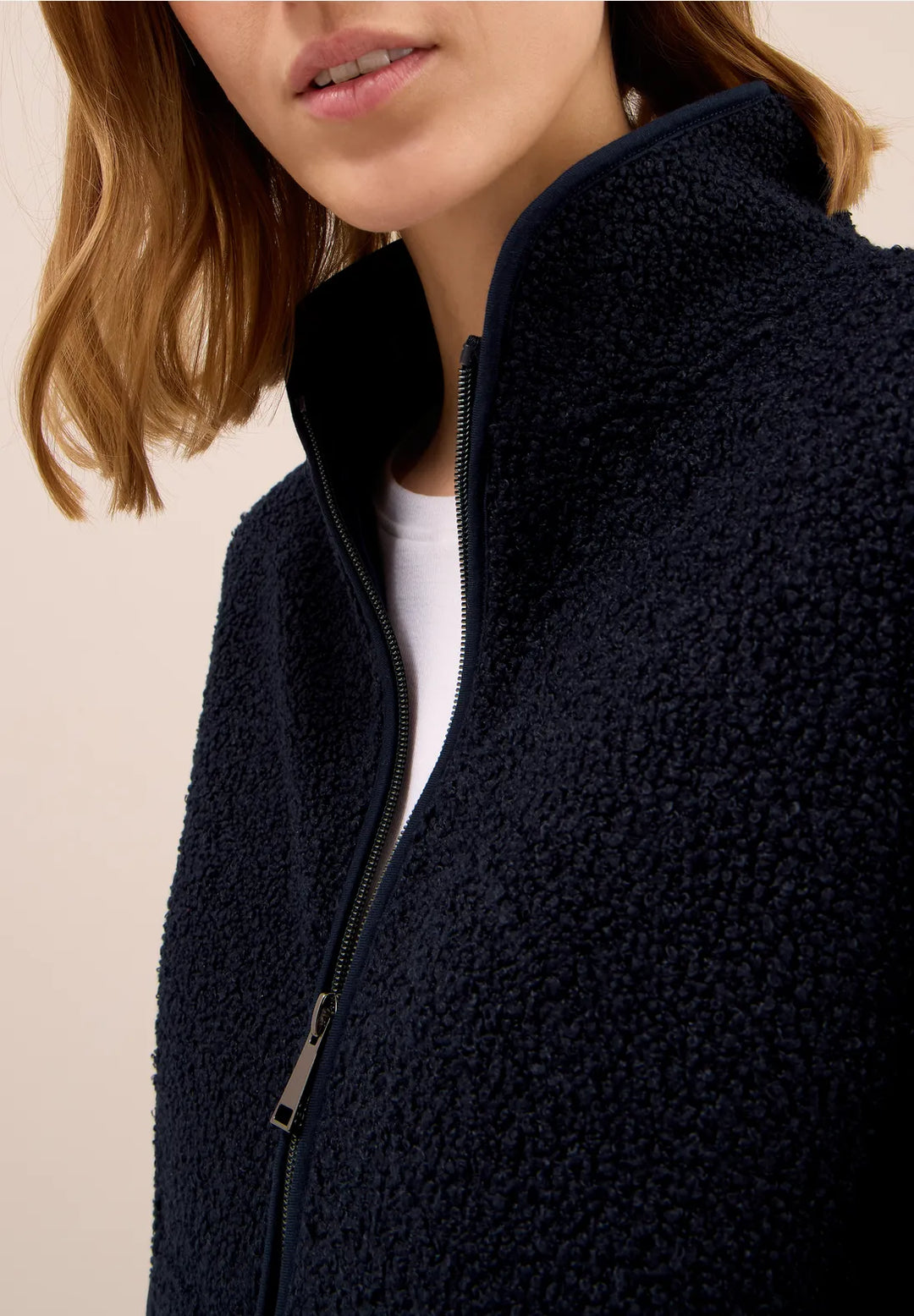 Cecil Curly Teddy Jacket In Navy