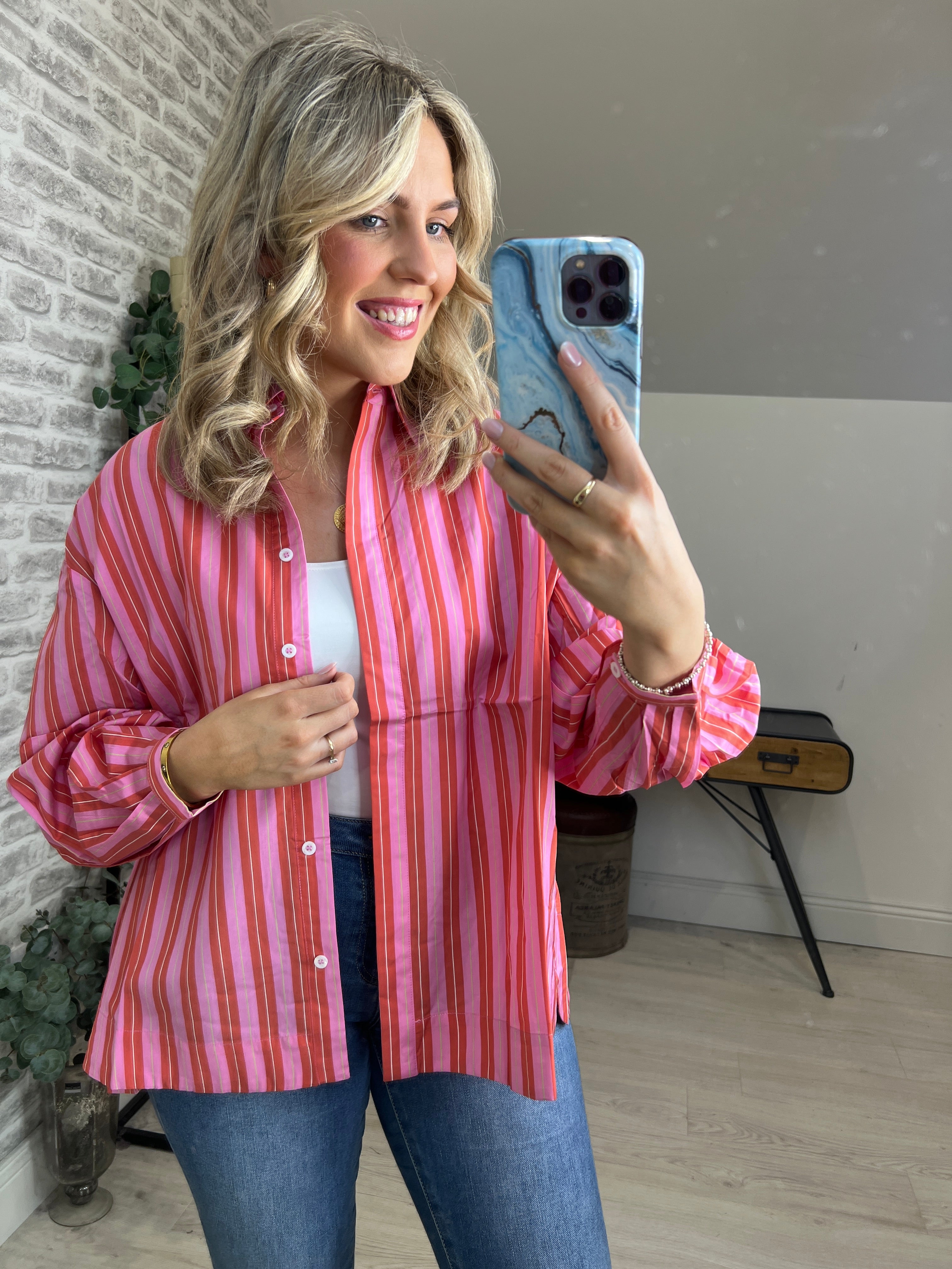 FRNCH Catherine Striped Shirt In Rose Multi