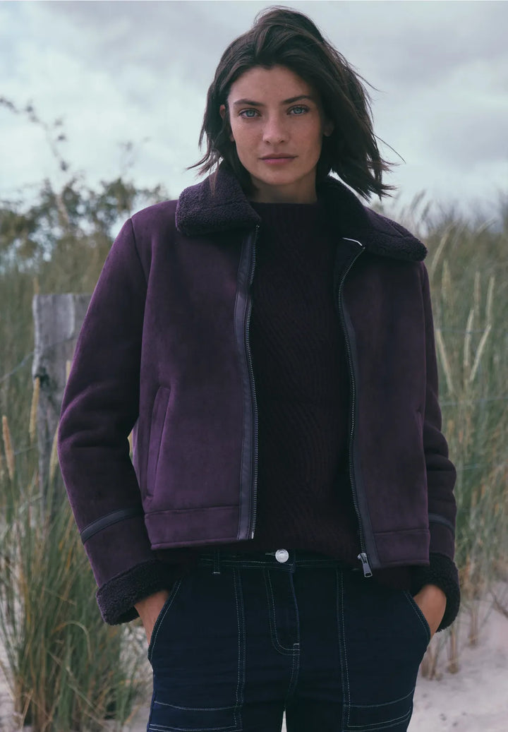 Cecil Velour Jacket In Eggplant Red