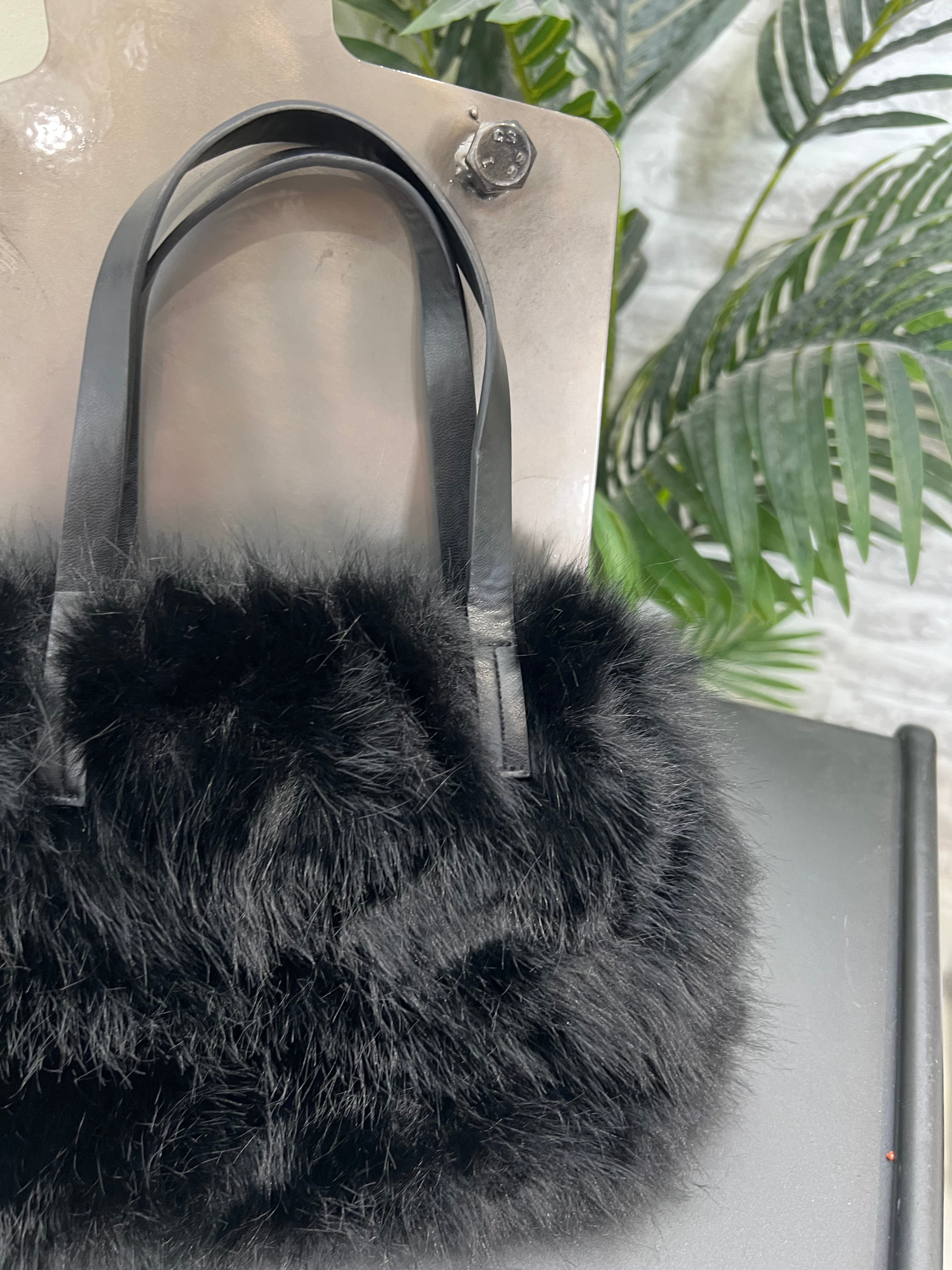 Olivia Mini Faux Fur Bag in Black