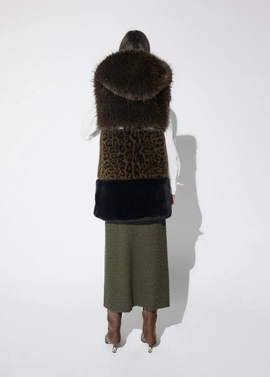 Animal print gilet with studs in brown & black