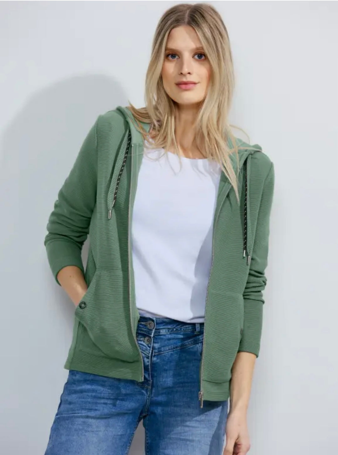 Cecil Ribbed Hooded Jacket In Raw Salvia Green