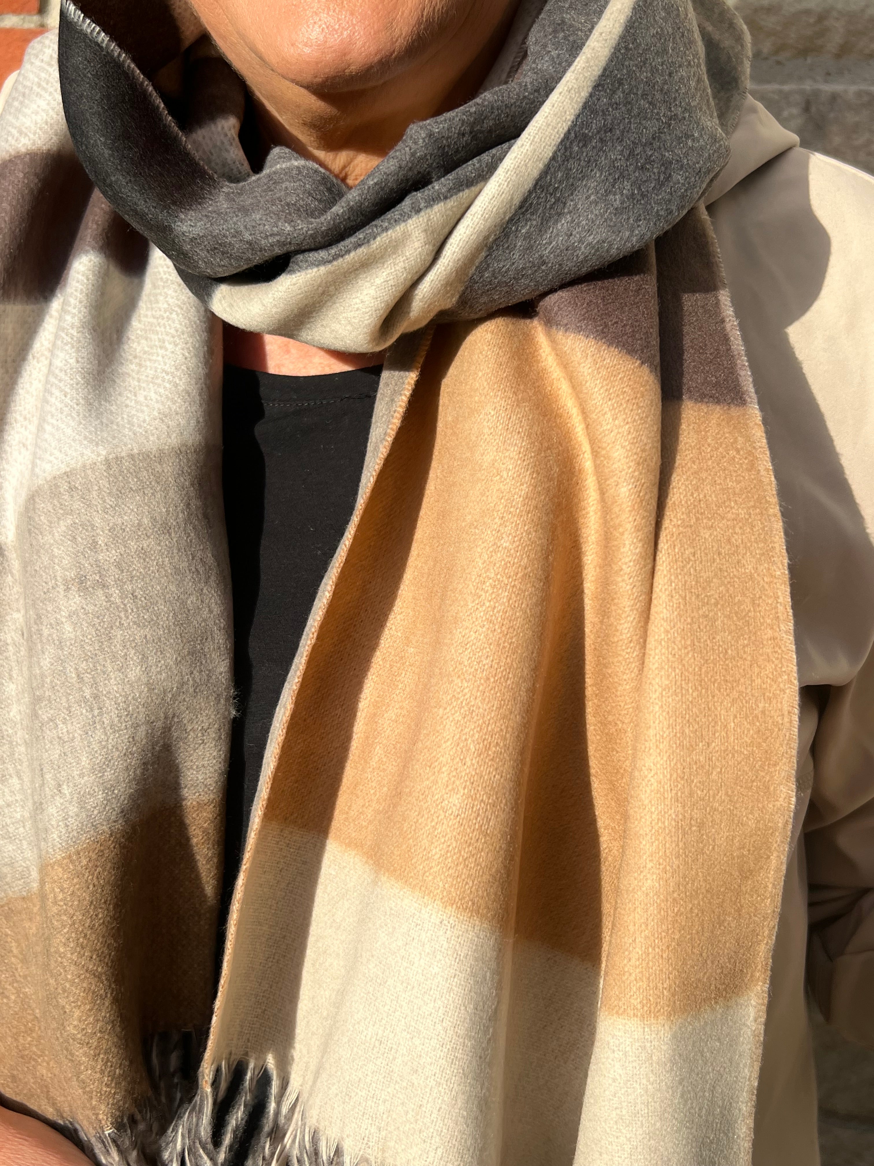 Cashmink Stripe design Scarf In Greige