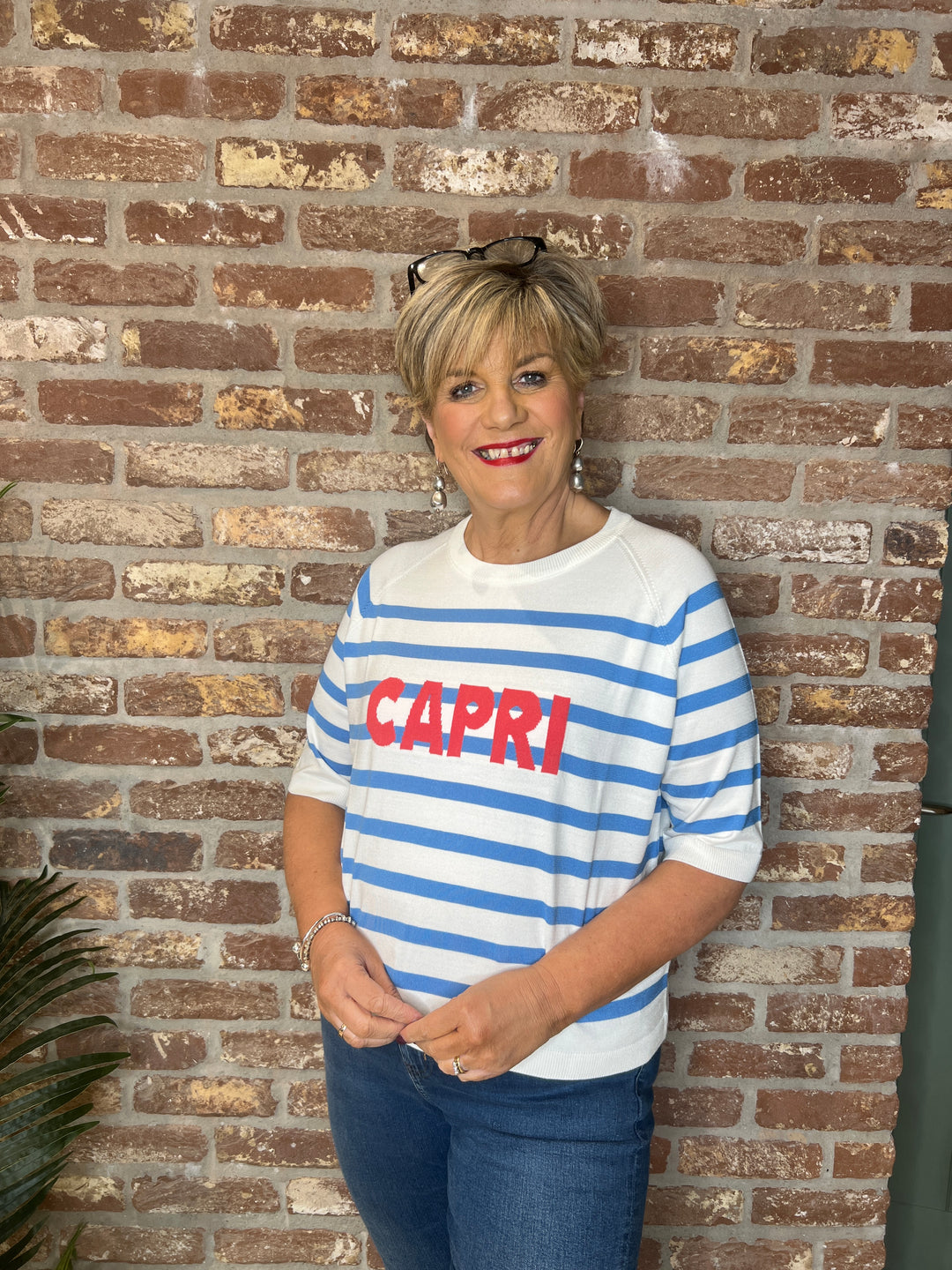 Milano Italy Roma Pullover In Off white & Blue